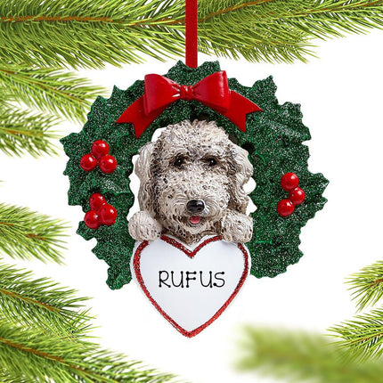 Labradoodle Dog with Wreath Ornament created by RUDOLPH AND ME and designed by Ornament Shop