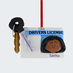 License with Key Boy or Girl Personalized Ornament - GENDER & HAIR COLOR - Girl / Black created by ORNAMENT SHOP
