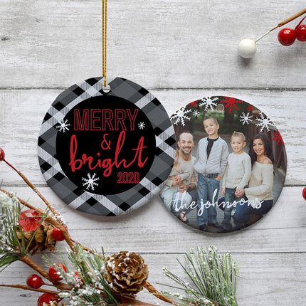 Merry & Bright Family Personalized Ceramic Round Photo Ornament created by ORNAMENT SHOP
