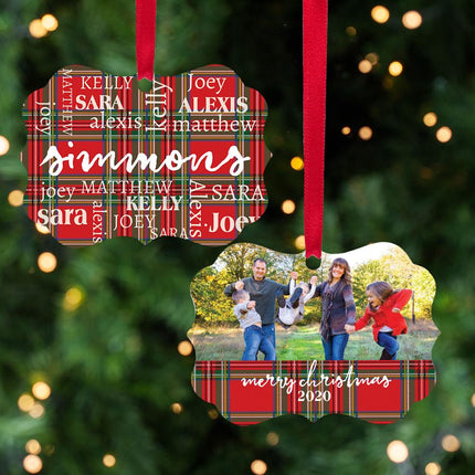 Merry Christmas Family Plaid Word Cloud Photo Ornament created by ORNAMENT SHOP