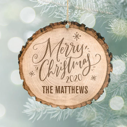 Merry Christmas Family Name Personalized Wood Ornament created by ORNAMENT SHOP
