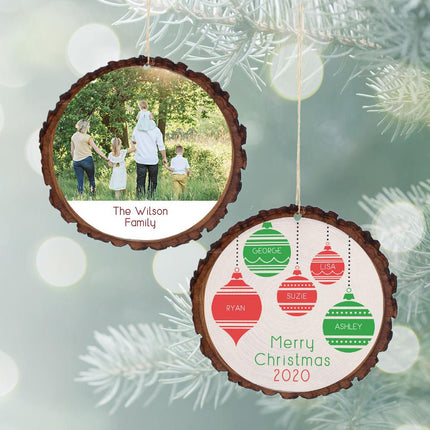 Merry Christmas Family 5 Photo Wood Bark Ornament created by ORNAMENT SHOP