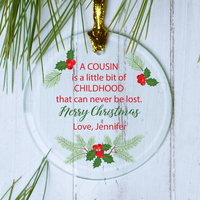 Merry Christmas To Cousin Personalized Glass Ornament - DESIGN - Red & Green Text created by ORNAMENT SHOP