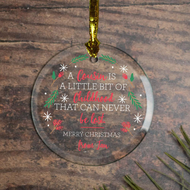 Merry Christmas To Cousin Personalized Glass Ornament - DESIGN - Red & White Text created by ORNAMENT SHOP