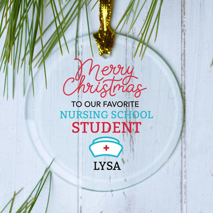 Merry Christmas To Our Favorite Nursing School Student Personalized Glass Ornament - DESIGN - Nursing Hat created by ORNAMENT SHOP