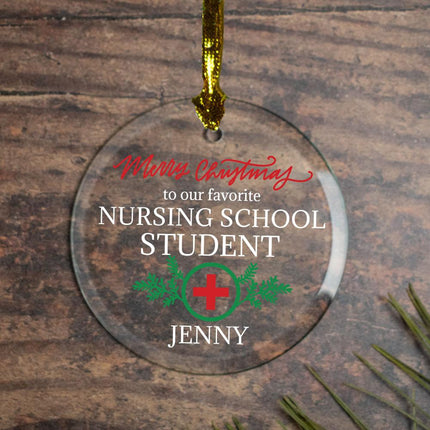 Merry Christmas To Our Favorite Nursing School Student Personalized Glass Ornament - DESIGN - Red Cross created by ORNAMENT SHOP