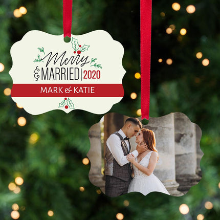 Merry & Married With Photo Christmas Ornament created by ORNAMENT SHOP