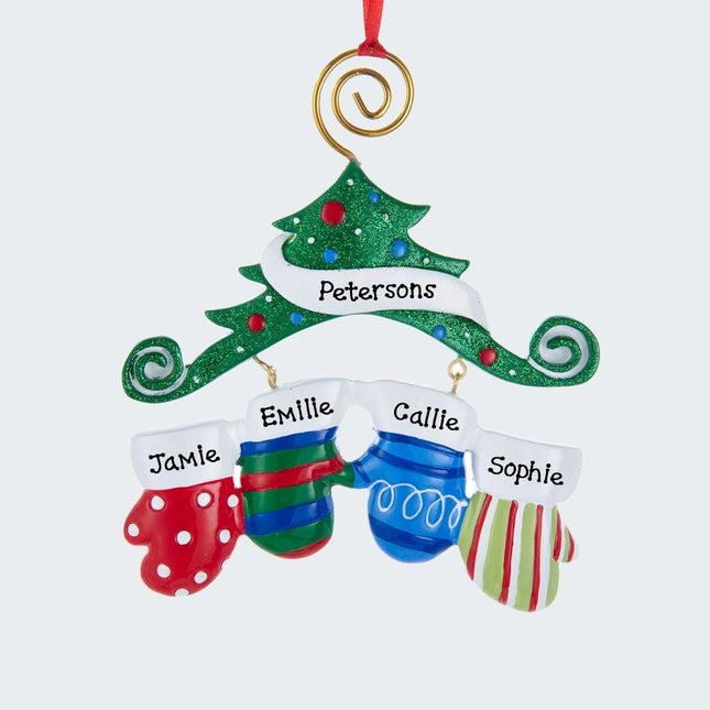 Mitten Family Personalized Ornament - 3 or 4 Family Members - FAMILY - 4 Family Members created by KURT ADLER and designed by Ornament Shop