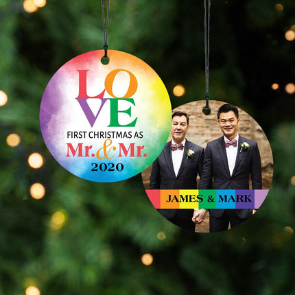 Mr & Mr Love Watercolor Personalized Wood Ornament created by ORNAMENT SHOP