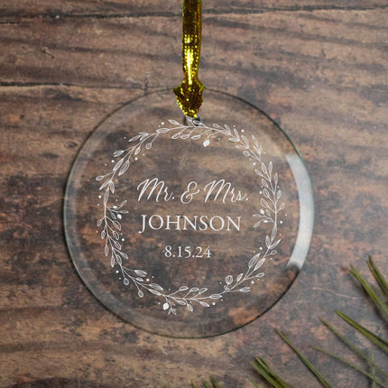 Mr & Mrs Personalized Wedding Personalized Glass Round Ornament - DESIGN - White Wreath created by ORNAMENT SHOP
