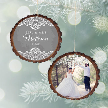 Mr. & Mrs. Lace Photo Personalized Wood Ornament created by ORNAMENT SHOP