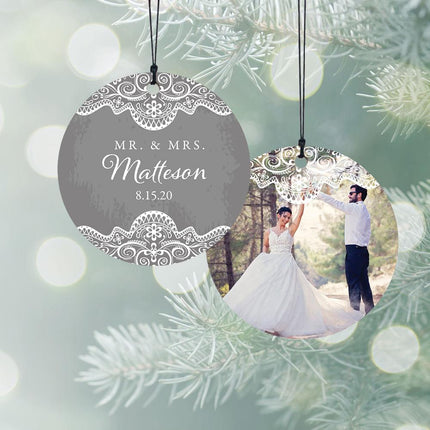 Mr. & Mrs. Wedding Lace Photo Personalized Wood Ornament created by ORNAMENT SHOP