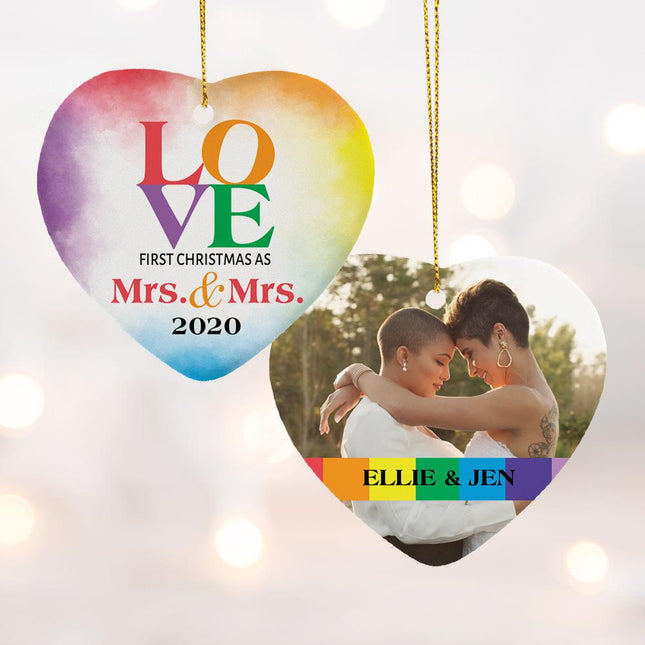 Mrs & Mrs Love Watercolor Ceramic Heart Ornament created by ORNAMENT SHOP