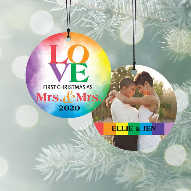 Mrs & Mrs Love Watercolor Personalized Wood Ornament created by ORNAMENT SHOP