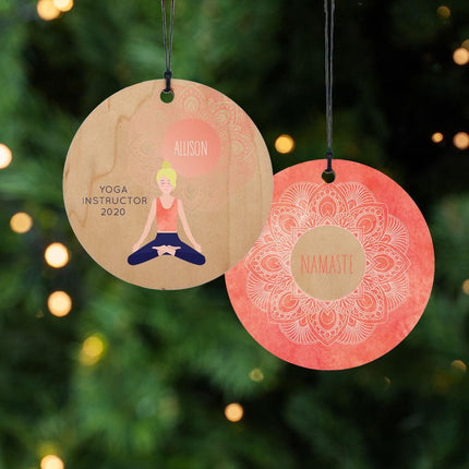 Namaste - Yoga Instructor Personalized Wood Ornament - DESIGN - Blonde Hair Female created by ORNAMENT SHOP