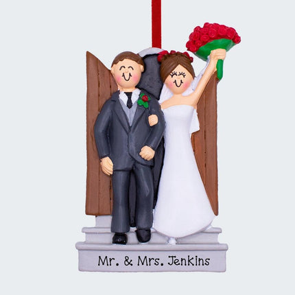 Newlyweds Personalized Ornament - GENDER & HAIR COLOR - Male Brunette / Female Brunette created by ORNAMENT SHOP EXCLUSIVE and designed by Ornament Shop