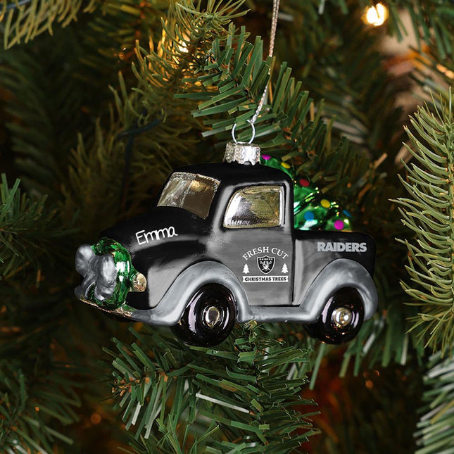 NFL Blown Glass Truck Personalized Ornament - TEAM - Las Vegas Raiders Blown Glass Truck Ornament created by ORNAMENT SHOP