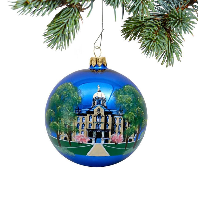 Notre Dame Campus Round Ball Glass Christmas Ornament created by JOY TO THE WORLD and designed by Ornament Shop