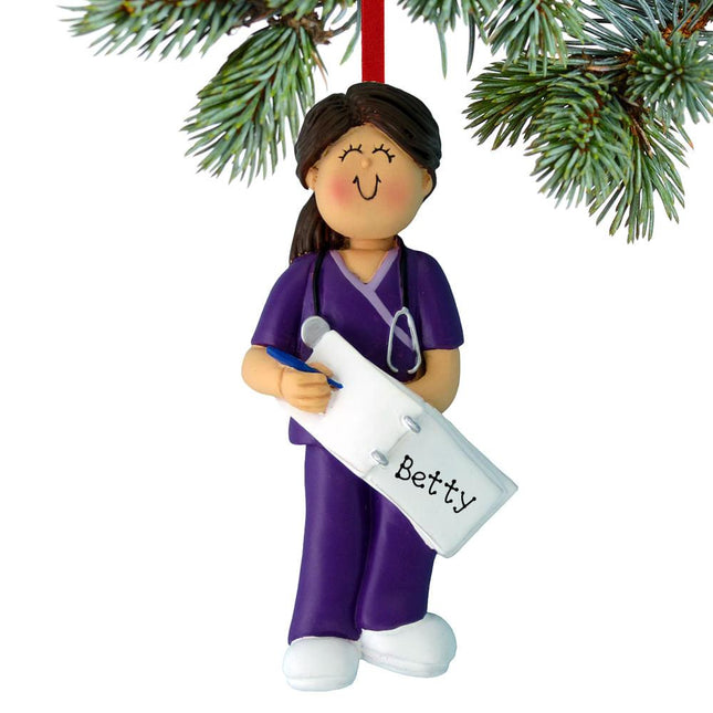 Nurse, EMT, or Physician Assistant Personalized Ornament - HAIR COLOR - Brunette created by ORNAMENT SHOP