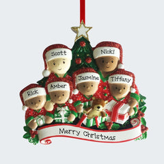 Opening Presents Biracial Family of 6 Ornament created by ORNAMENT SHOP
