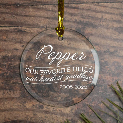 Our Favorite Hello Pet Personalized Glass Ornament created by ORNAMENT SHOP