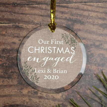 Our First Christmas Engaged Personalized Glass Ornament created by ORNAMENT SHOP