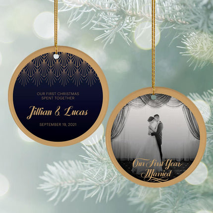 Our First Christmas Wedding Personalized Ceramic Round Photo Ornament created by ORNAMENT SHOP