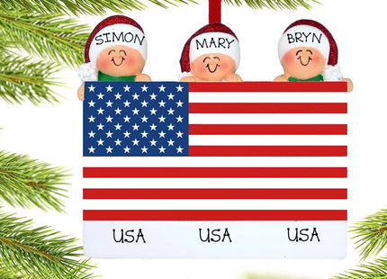 Patriotic Family Personalized Ornament - 2, 3, 4, 5 Family Members
