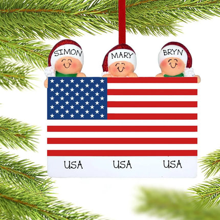 Patriotic Family Personalized Ornament - 2, 3, 4, 5 Family Members