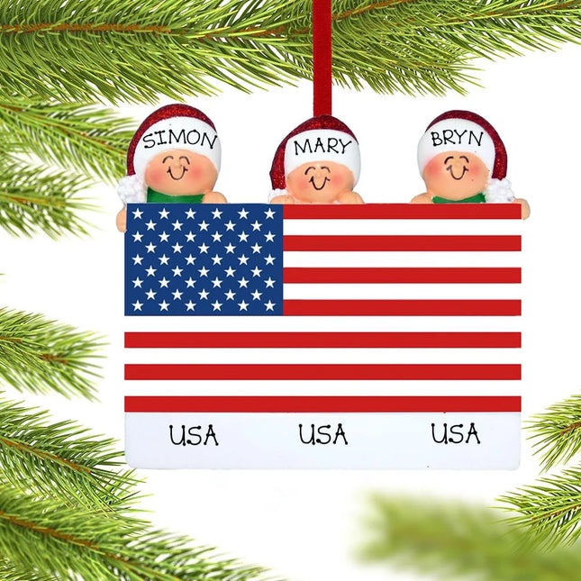 Patriotic Family Personalized Ornament - 2, 3, 4, 5 Family Members