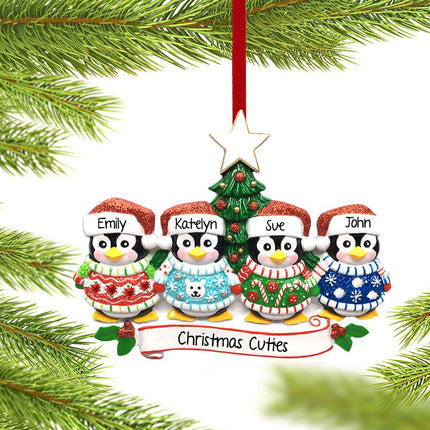 Penguin Christmas Sweater Family Ornament - 2, 4, 6 Family Members - FAMILY - 4 Family Members created by ORNAMENT SHOP