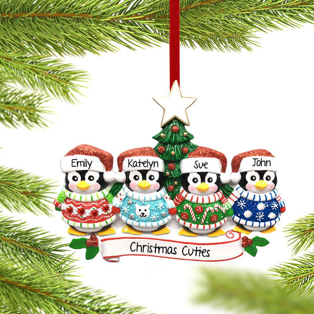 Penguin Christmas Sweater Family Ornament - 2, 4, 6 Family Members - FAMILY - 4 Family Members created by ORNAMENT SHOP