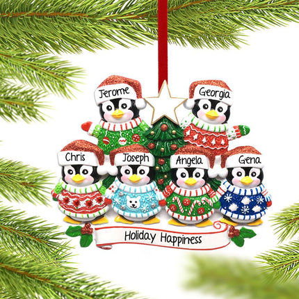 Penguin Christmas Sweater Family Ornament - 2, 4, 6 Family Members - FAMILY - 6 Family Members created by ORNAMENT SHOP
