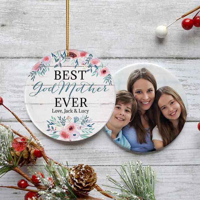 Best Godmother Ever Personalized Ceramic Round Photo Ornament created by ORNAMENT SHOP