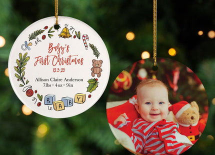“Baby's First Christmas” Photo Personalized Ceramic Round Ornament