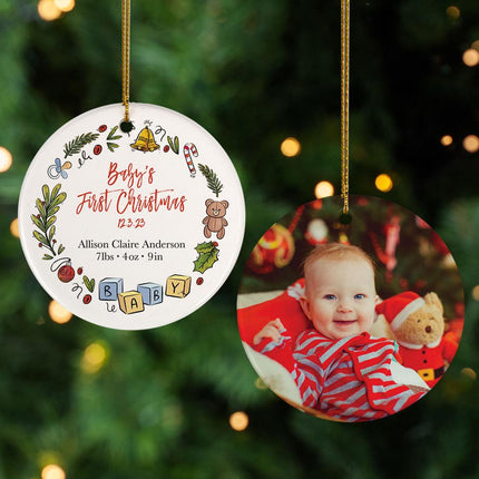 “Baby's First Christmas” Photo Personalized Ceramic Round Ornament