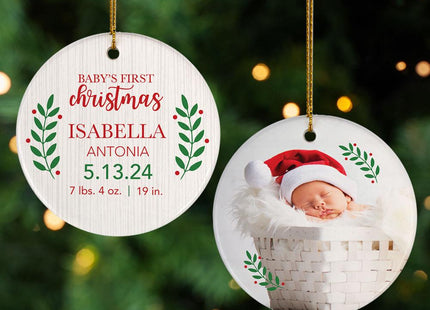 “Baby's First Christmas” Photo Personalized Ceramic Round Ornament