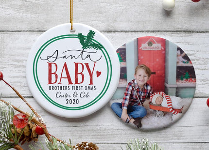“Baby's First Christmas” Photo Personalized Ceramic Round Ornament