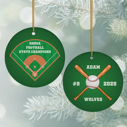 Baseball Christmas Ornament - DESIGN - Green/Bats & Diamond created by ORNAMENT SHOP