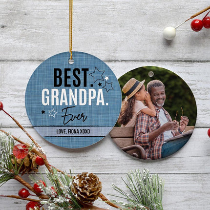 Best Grandpa Ever Photo Christmas Ornament - DESIGN - Blue Background created by ORNAMENT SHOP