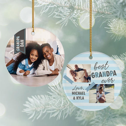 Best Grandpa Ever Photo Christmas Ornament - DESIGN - Light Blue Background created by ORNAMENT SHOP