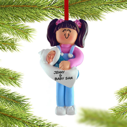 Big Sister Holding Baby Christmas Ornament - HAIR COLOR - Brunette created by ORNAMENT SHOP