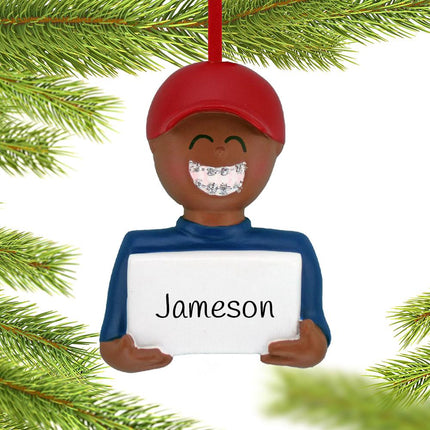 Braces On - Boy Christmas Ornament - GENDER & HAIR COLOR - Male Black created by ORNAMENT SHOP