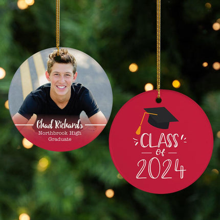 Class of 2025 with Black Tassle Graduation Photo Christmas Ornament - DESIGN - Red created by ORNAMENT SHOP