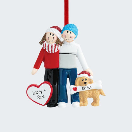 Couple with Dog Christmas Ornament - DOG - Tan Dog created by RUDOLPH AND ME and designed by Ornament Shop