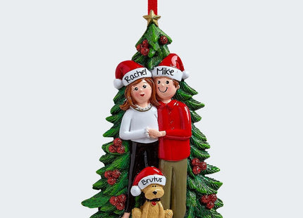 holiday personalized couple with dog christmas ornament – Christmas ornament, holiday tree decoration or gift