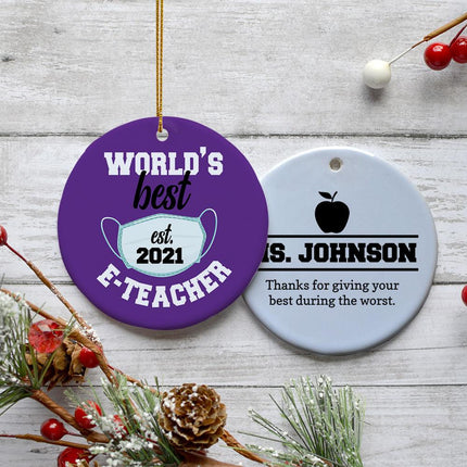 E-Teacher Appreciation Personalized Ceramic Round Ornament - COLOR - Purple created by ORNAMENT SHOP