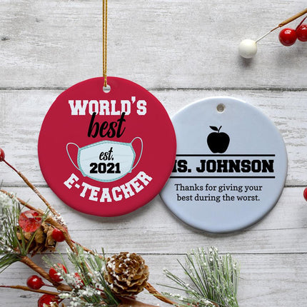E-Teacher Appreciation Personalized Ceramic Round Ornament - COLOR - Red created by ORNAMENT SHOP