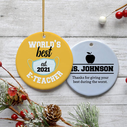 E-Teacher Appreciation Personalized Ceramic Round Ornament - COLOR - Yellow created by ORNAMENT SHOP