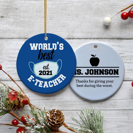 E-Teacher Appreciation Personalized Ceramic Round Ornament - COLOR - Blue created by ORNAMENT SHOP